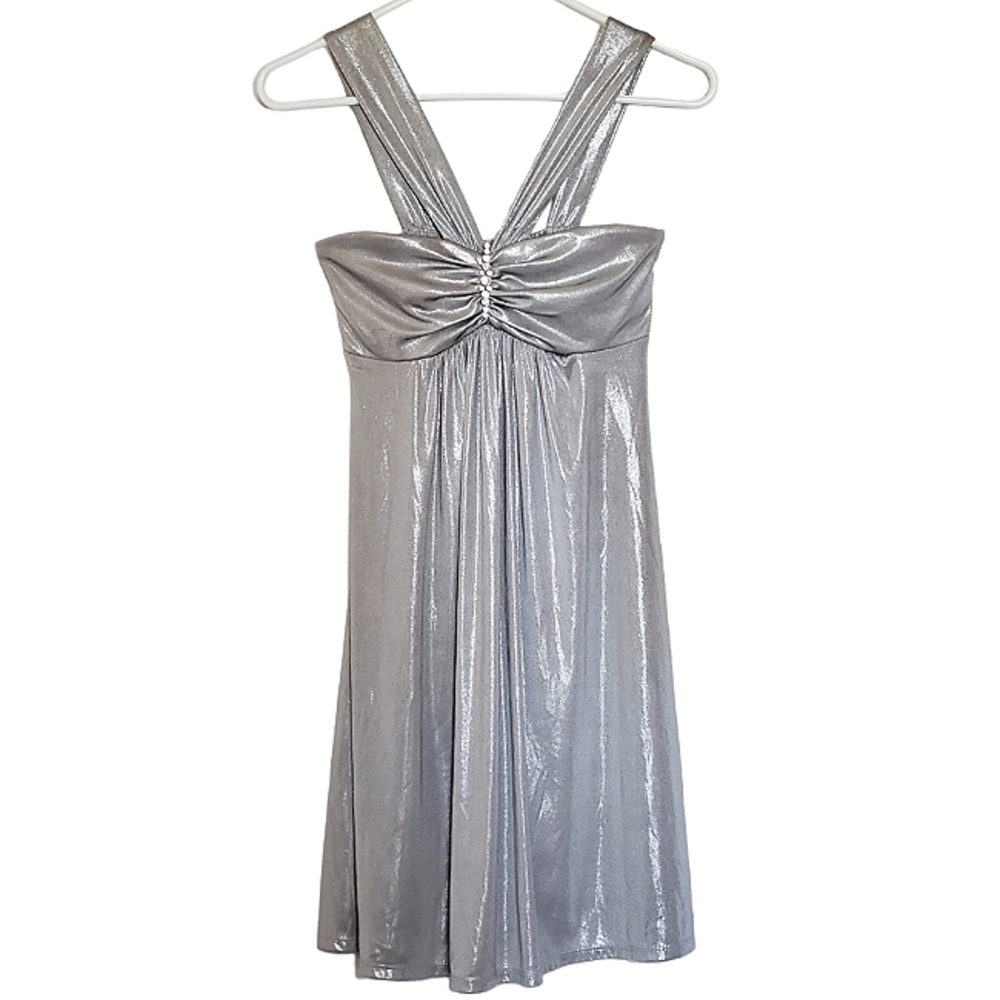 1016 * B. Darlin Vintage 80s Metallic Mini Dress Silver Size 5/6